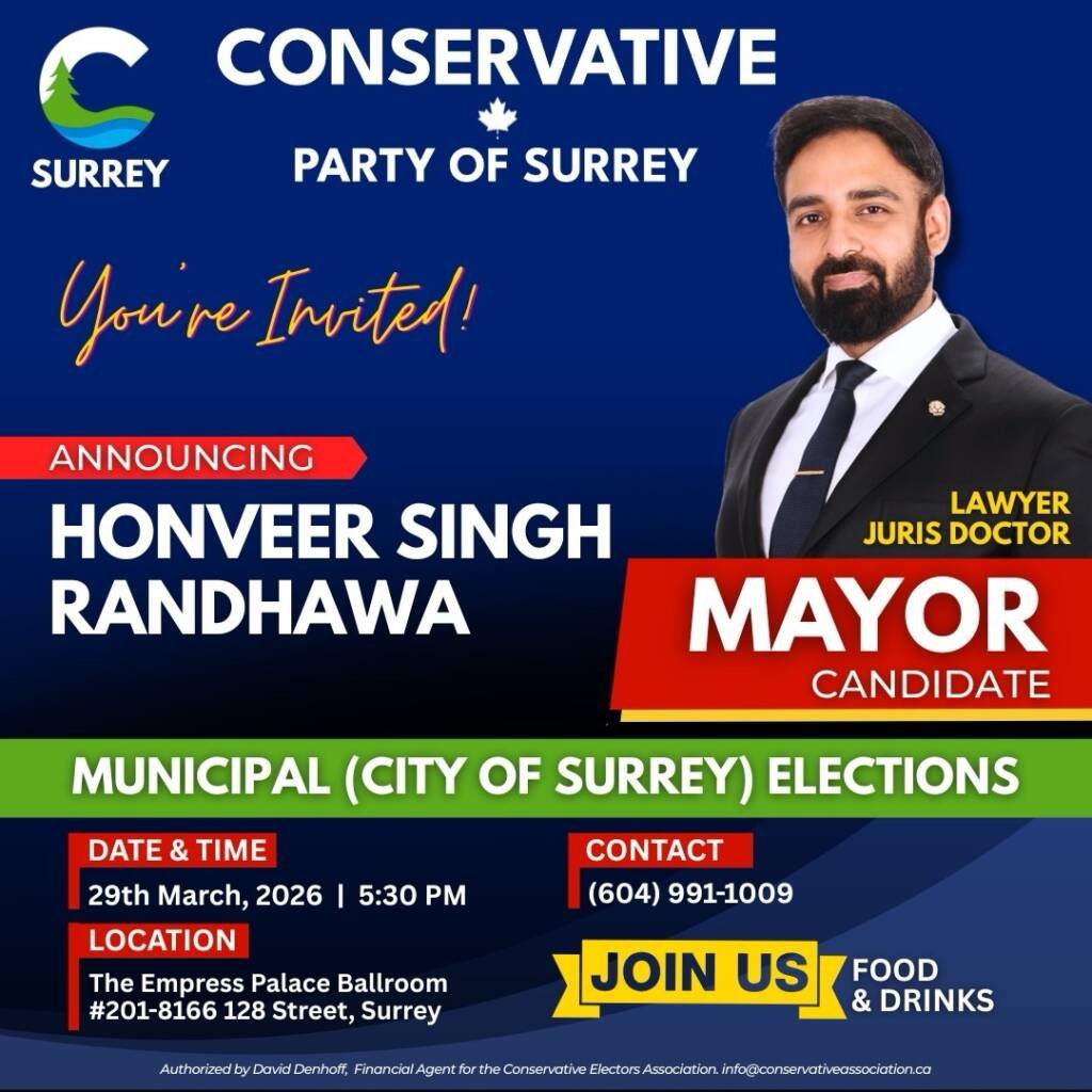 Honveer Singh Randhawa Announced as Mayoral Candidate by Conservative Party of Surrey