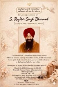 A Life of Courage Ends, A Legacy Lives On: Final Ardas of Raghbir Singh Bharowal on March 28
