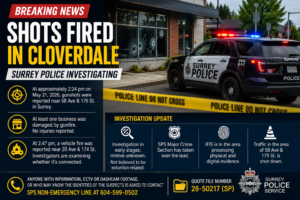 Surrey Police Probe Shots Fired Incident and Suspicious Vehicle Fire in Cloverdale
