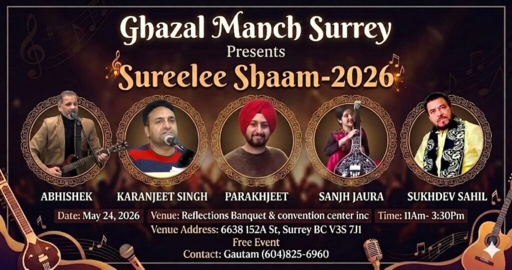 Ghazal Manch Surrey to Present ‘Surili Shaam-2026’ on May 24