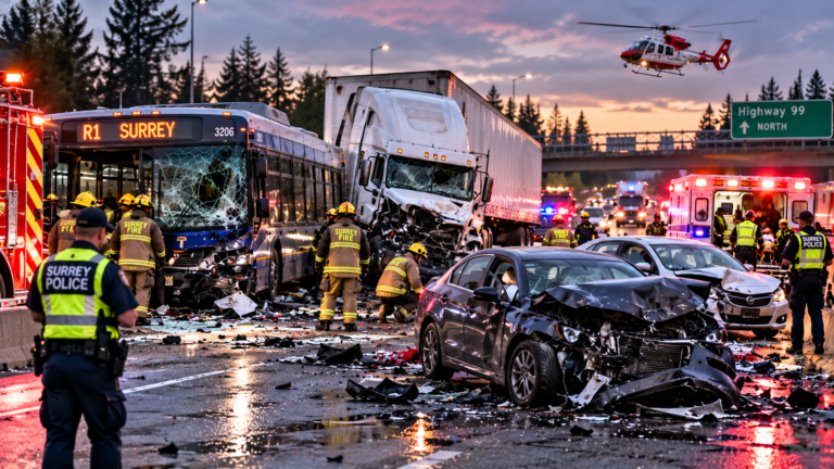 Highway 99 Multi-Vehicle Crash in Surrey Sends 13 to Hospital; Police Seek Dashcam Footage 2 Image for story: Highway 99 Multi-Vehicle Crash in Surrey Sends 13 to Hospital; Police Seek Dashcam Footage